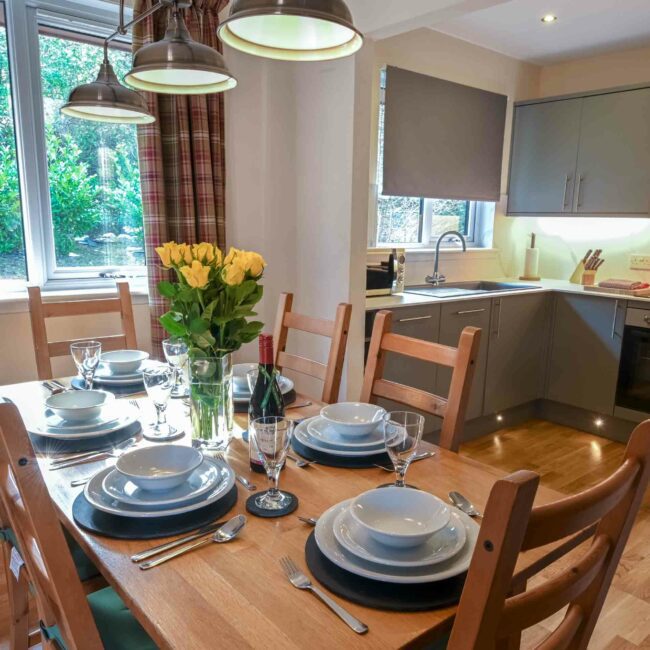 Spacious dining and kitchen area at Birchbrae.