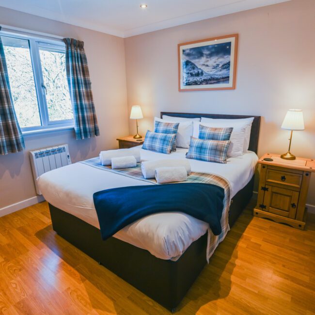 Our spacious master double bedroom in our accessible Lodge, Staffa