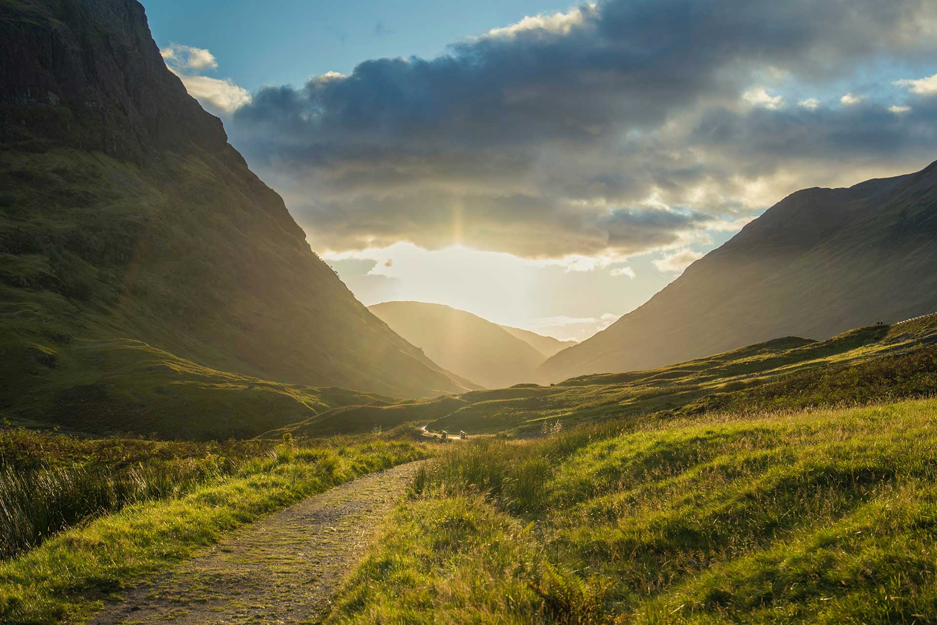 A sunset view of Glencoe in the Highlands of Scotland